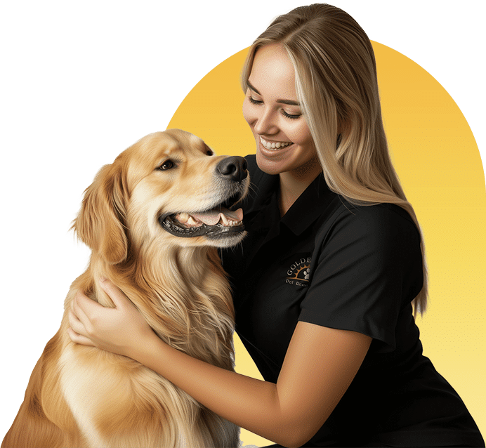 Woman hugging a happy dog